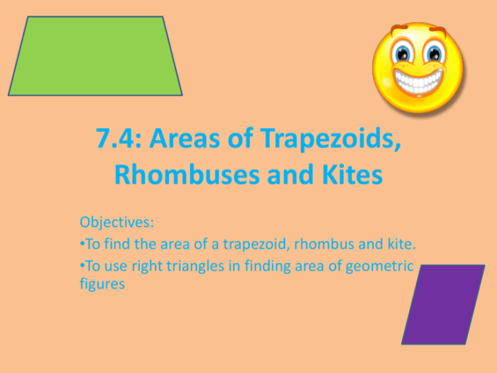 Areas of trapezoids rhombuses and kites answers